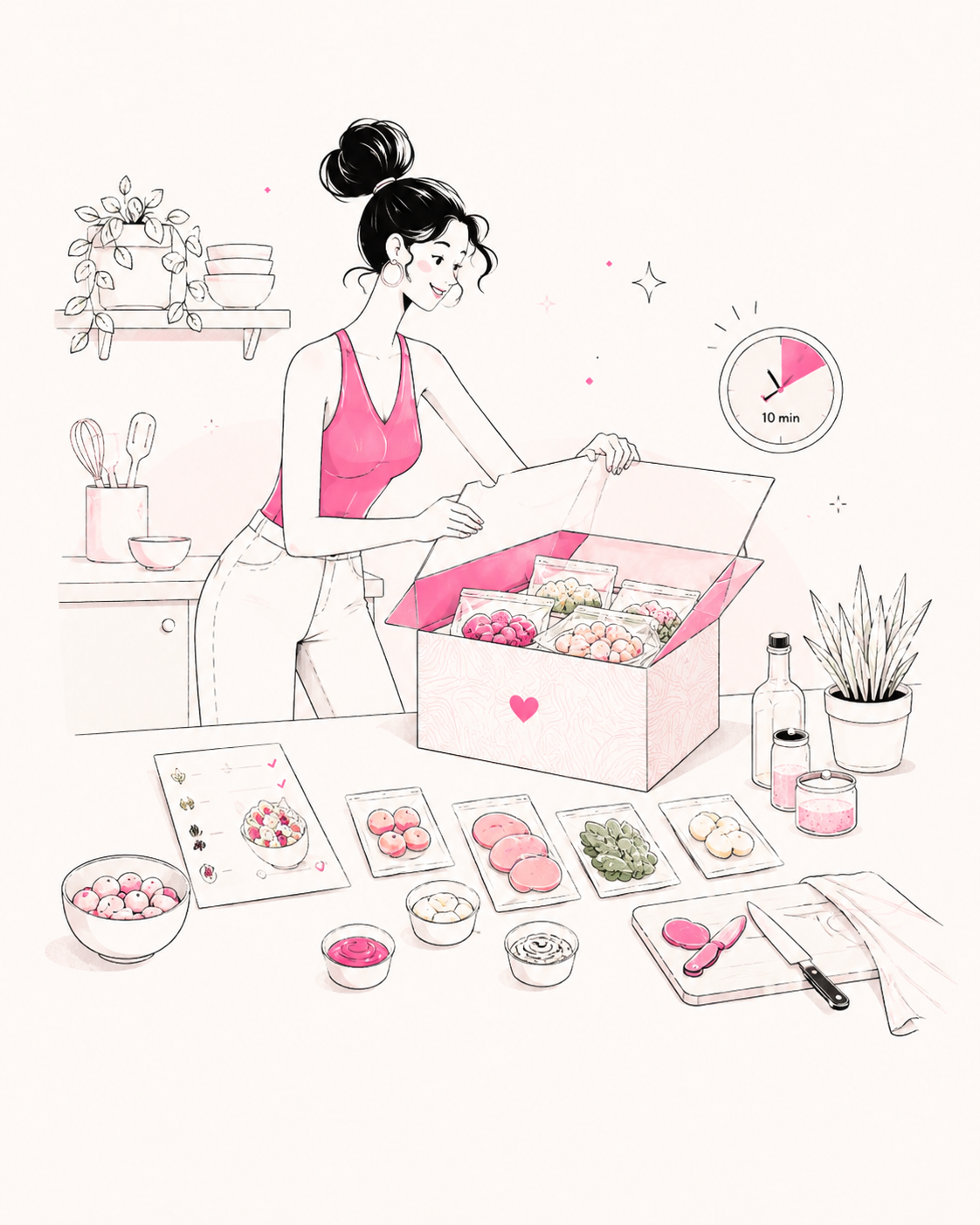 Illustration of a Flayvr meal kit being unboxed