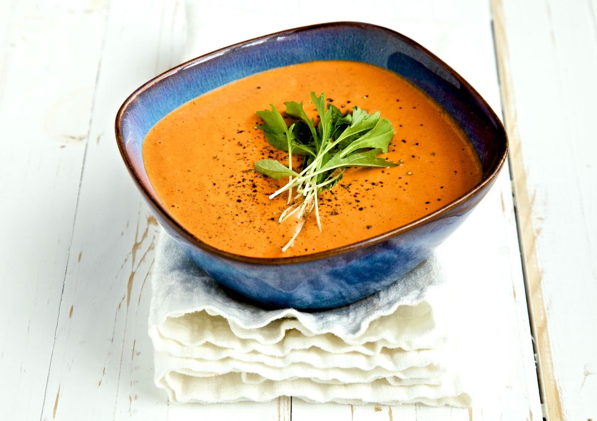 Smoked Tomato Red Pepper Soup with Saffron Elixir - mood supporting NutraSoup