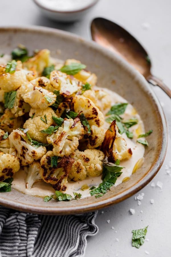 Charred Cauliflower Tahini with Maca Elixir - hormonal balance NutraSoup for perimenopause