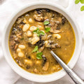 Wild Mushroom White Bean Veloute with Ashwagandha Elixir - calming anxiety support NutraSoup