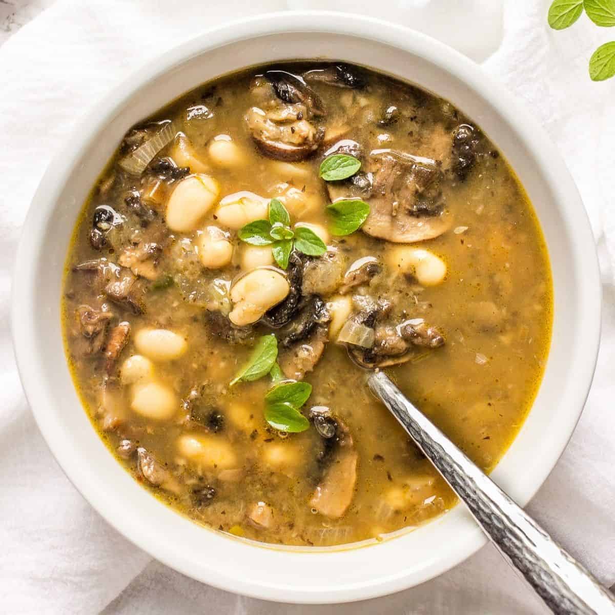 Wild Mushroom White Bean Veloute with Ashwagandha Elixir - calming anxiety support NutraSoup