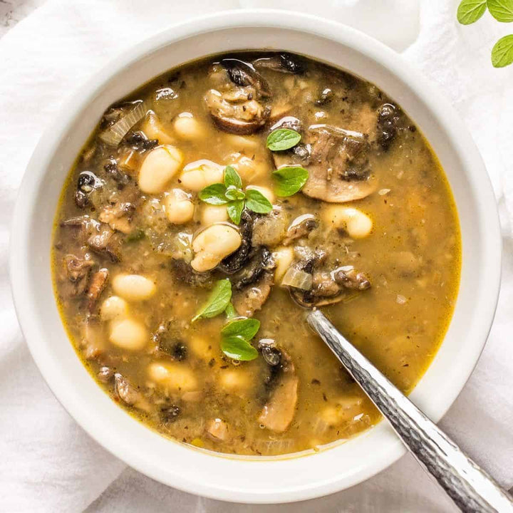 Wild Mushroom White Bean Veloute with Ashwagandha Elixir - calming anxiety support NutraSoup