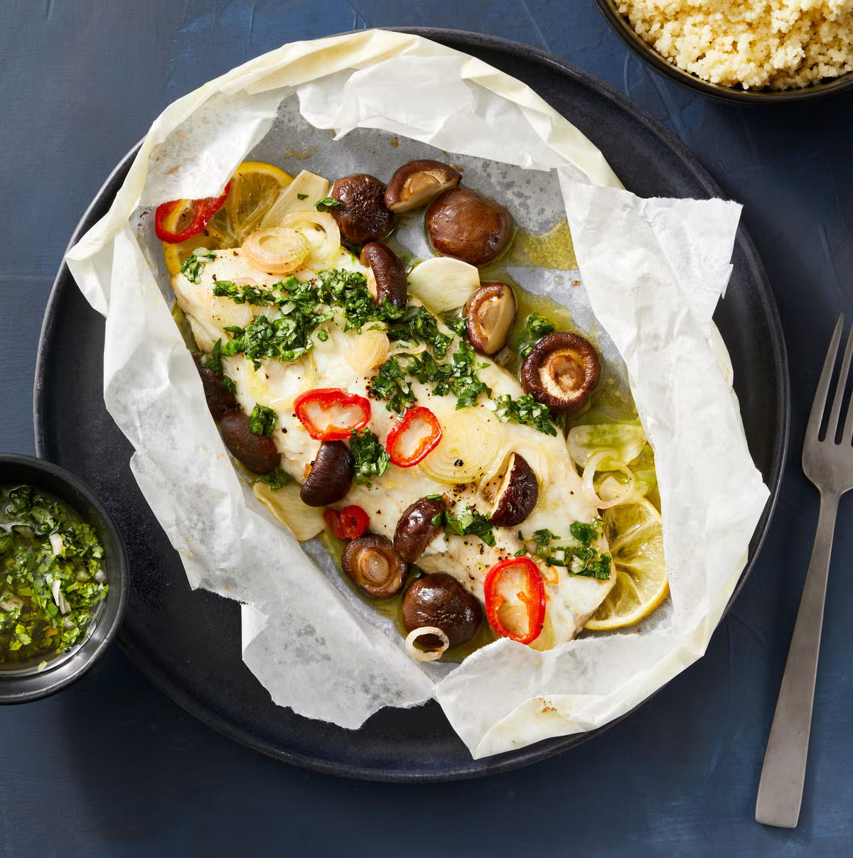 Sea Bass En Papillote With Watercress Chimichurri by Flayvr