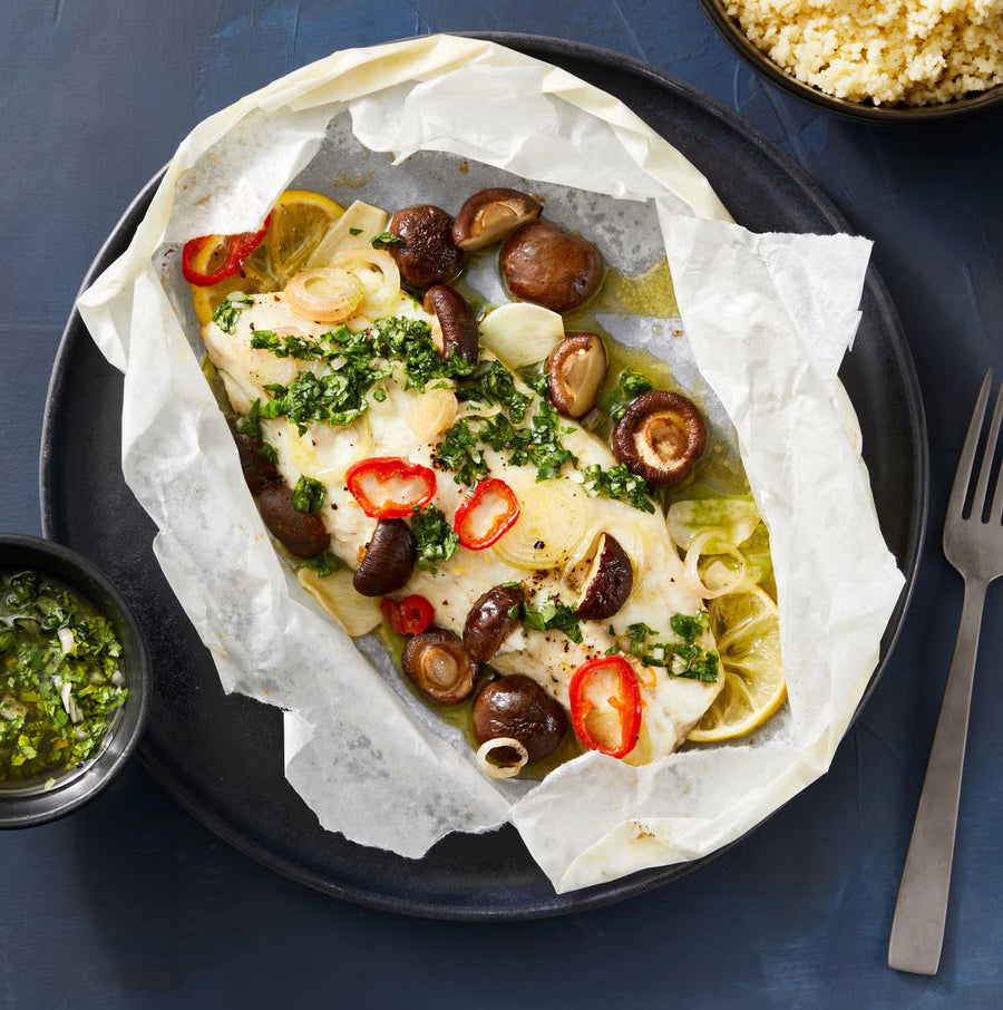 Sea Bass En Papillote With Watercress Chimichurri