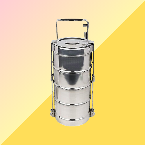 Flayvr Stainless Steel Tiffin Service with Four Tier Containers for Fresh Meal Storage